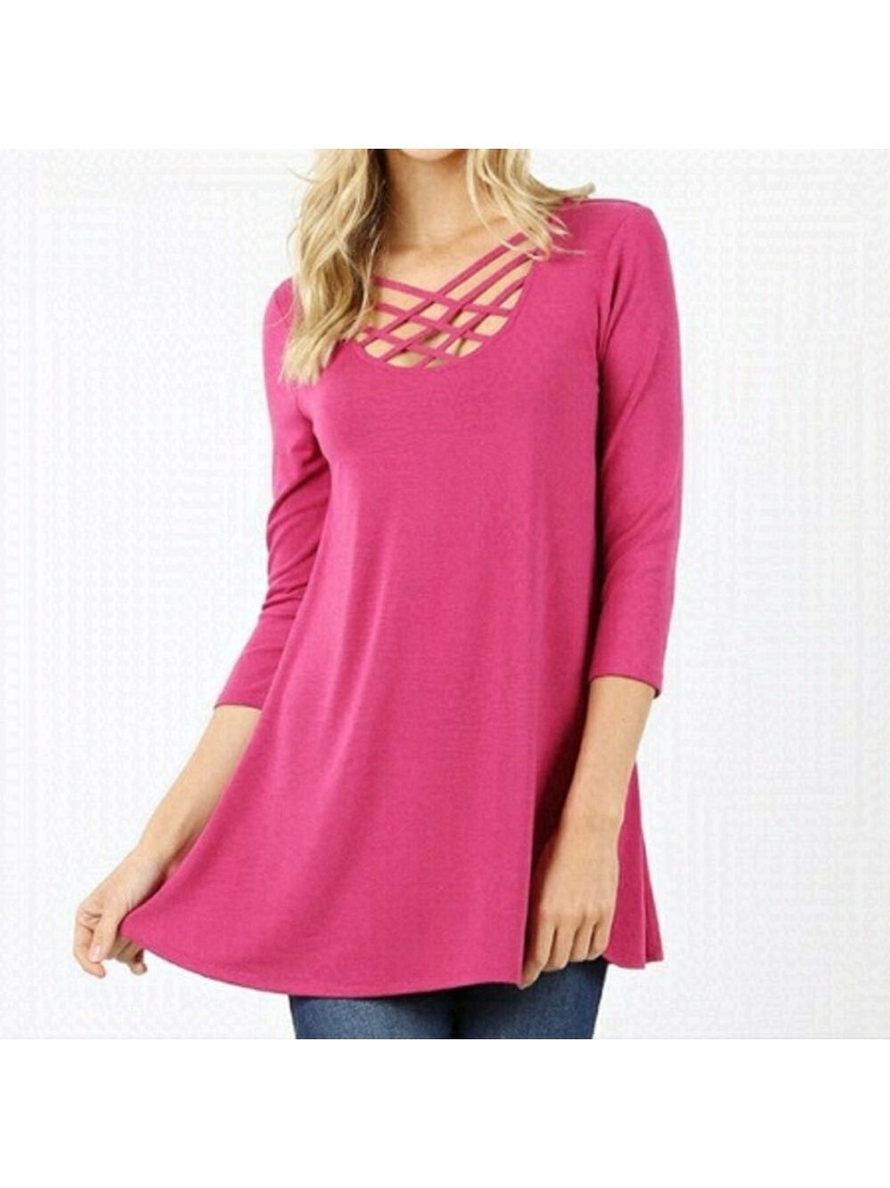 ZENANA 3/4 Sleeve Pink Tunic Top Size Small NWT